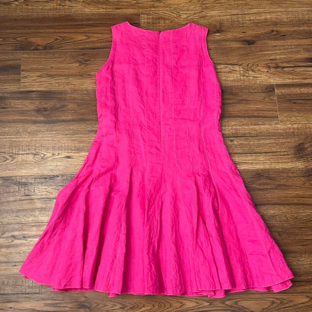 J Crew Pink 100% Linen Fit Flare High Neck Dress Women 8 Summer Coastal Preppy - Picture 4 of 6